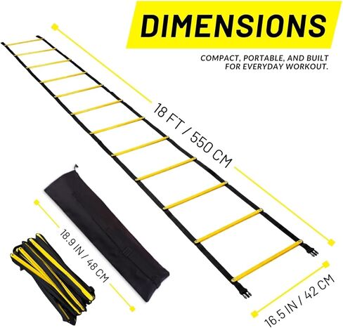 Agility Ladder 20ft 12 Rungs Premium Tangle Free Speed Training Equipment for Football Soccer Basketball Footwork Quickness Exercise Workout Drills for Kids Adults Youth Portable in Saudi Arabia