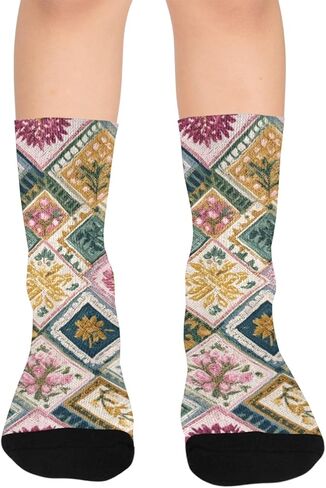 Pastel Flower Grid Hiking Socks - Toddler Boys & Girls Warm Thick Thermal Winter Crew Socks for School, Daily Wear & Outdoor Activities in Saudi Arabia