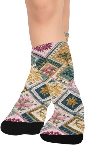 Pastel Flower Grid Hiking Socks - Toddler Boys & Girls Warm Thick Thermal Winter Crew Socks for School, Daily Wear & Outdoor Activities in Saudi Arabia