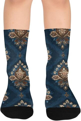 Floral Ornate Pattern Hiking Socks - Toddler Boys & Girls Warm Thick Thermal Winter Crew Socks for School, Daily Wear & Outdoor Activities in Kuwait