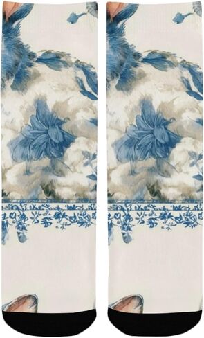 جوارب زرقاء للمشي لمسافات طويلة بتصميم أرنب الأزهار - جوارب شتوية حرارية سميكة دافئة للأولاد والبنات للمدرسة، والارتداء اليومي والأنشطة الخارجية in Kuwait