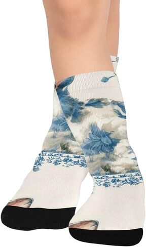 جوارب زرقاء للمشي لمسافات طويلة بتصميم أرنب الأزهار - جوارب شتوية حرارية سميكة دافئة للأولاد والبنات للمدرسة، والارتداء اليومي والأنشطة الخارجية in Kuwait