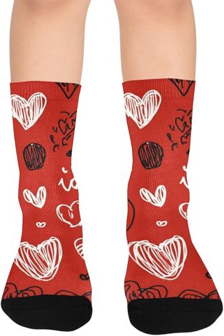 جوارب المشي لمسافات طويلة بطباعة قبلة حمراء - جوارب شتوية حرارية سميكة دافئة للأولاد والبنات الصغار للمدرسة، والارتداء اليومي والأنشطة الخارجية in Kuwait