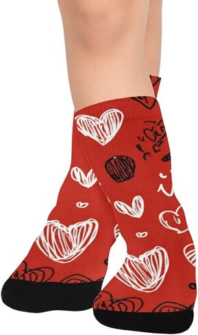 جوارب المشي لمسافات طويلة بطباعة قبلة حمراء - جوارب شتوية حرارية سميكة دافئة للأولاد والبنات الصغار للمدرسة، والارتداء اليومي والأنشطة الخارجية in Kuwait