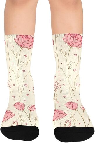 جوارب Valentine Roses Simple Lline للمشي لمسافات طويلة - جوارب شتوية حرارية سميكة دافئة للأولاد والبنات للمدرسة، والارتداء اليومي والأنشطة الخارجية in Saudi Arabia