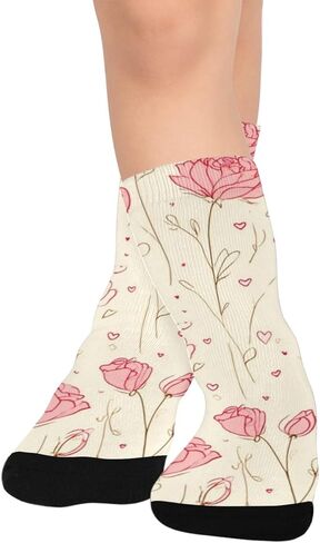 جوارب Valentine Roses Simple Lline للمشي لمسافات طويلة - جوارب شتوية حرارية سميكة دافئة للأولاد والبنات للمدرسة، والارتداء اليومي والأنشطة الخارجية in Saudi Arabia