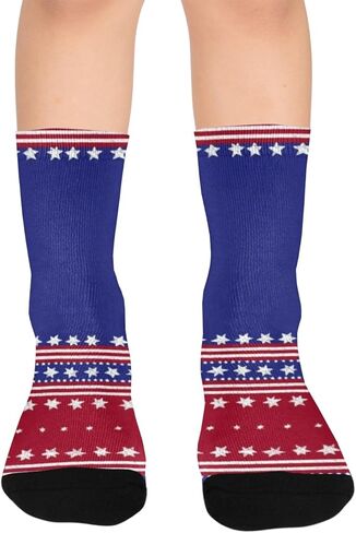Patriotic Stripe Pattern Hiking Socks - Toddler Boys & Girls Warm Thick Thermal Winter Crew Socks for School, Daily Wear & Outdoor Activities in Kuwait