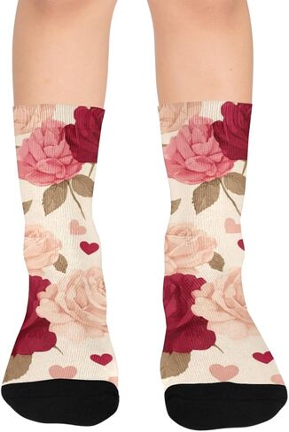 Retro Leaf Roses Pink Hiking Socks - Toddler Boys & Girls Warm Thick Thermal Winter Crew Socks for School, Daily Wear & Outdoor Activities in Kuwait