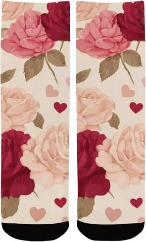Retro Leaf Roses Pink Hiking Socks - Toddler Boys & Girls Warm Thick Thermal Winter Crew Socks for School, Daily Wear & Outdoor Activities in Kuwait