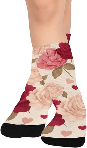Retro Leaf Roses Pink Hiking Socks - Toddler Boys & Girls Warm Thick Thermal Winter Crew Socks for School, Daily Wear & Outdoor Activities in Kuwait