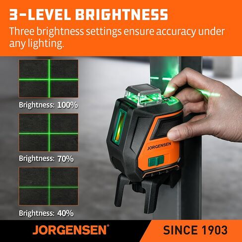 JORGENSEN 360° Laser Level with Tripod, 100 FT Rechargeable Self Leveling Cross Line Laser Leveler Tool with Magnetic Base, Wide Angle Green Laser Level for Picture Hanging, Floor Tile, Construction in Kuwait