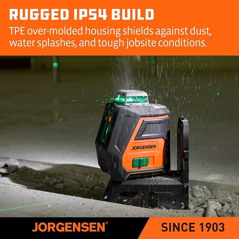 JORGENSEN 360° Laser Level with Tripod, 100 FT Rechargeable Self Leveling Cross Line Laser Leveler Tool with Magnetic Base, Wide Angle Green Laser Level for Picture Hanging, Floor Tile, Construction in Kuwait