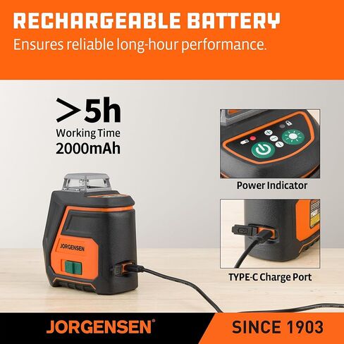 JORGENSEN 360° Laser Level with Tripod, 100 FT Rechargeable Self Leveling Cross Line Laser Leveler Tool with Magnetic Base, Wide Angle Green Laser Level for Picture Hanging, Floor Tile, Construction in Kuwait