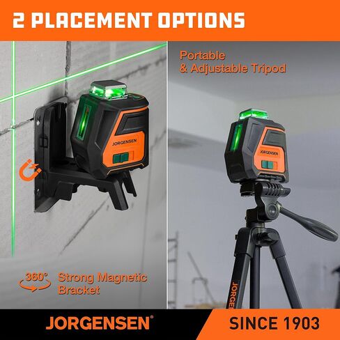 JORGENSEN 360° Laser Level with Tripod, 100 FT Rechargeable Self Leveling Cross Line Laser Leveler Tool with Magnetic Base, Wide Angle Green Laser Level for Picture Hanging, Floor Tile, Construction in Kuwait
