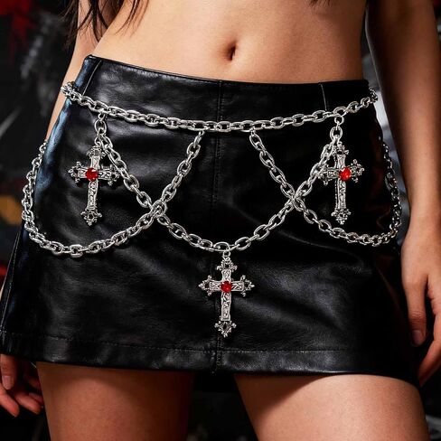Navoky القوطية الصليب الطبقات الخصر سلسلة Y2k سحر الجسم سلسلة الشرير حزام قابل للتعديل البطن مجوهرات للنساء in Saudi Arabia