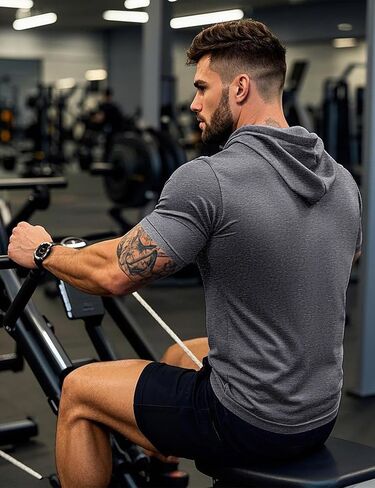 Men’s Short Sleeve Hoodie Sweatshirt Lightweight Hooded Summer Cotton Workout T-Shirt,Dark Grey,L in Saudi Arabia