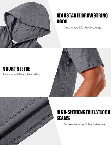 Men’s Short Sleeve Hoodie Sweatshirt Lightweight Hooded Summer Cotton Workout T-Shirt,Dark Grey,L in Saudi Arabia