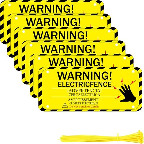 10 Pieces Electric Fence Warning Signs with Zip Ties 10 x 3.5 Inch Plastic Yellow Electric Fence Safe Signs Caution Warning Sign Do Not Touch or Climb for Protect Farm Home Safety in Saudi Arabia