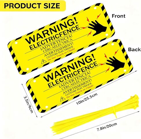 10 Pieces Electric Fence Warning Signs with Zip Ties 10 x 3.5 Inch Plastic Yellow Electric Fence Safe Signs Caution Warning Sign Do Not Touch or Climb for Protect Farm Home Safety in Saudi Arabia