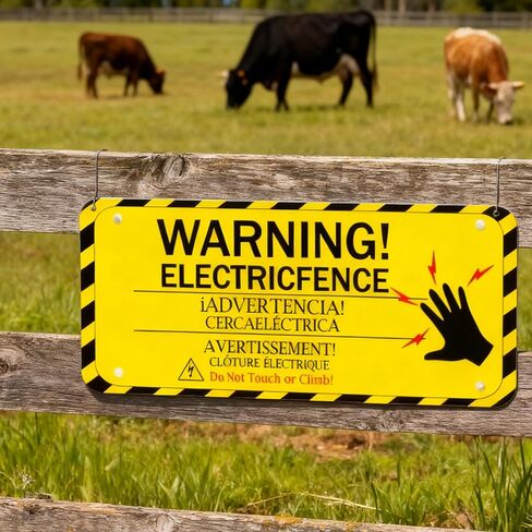10 Pieces Electric Fence Warning Signs with Zip Ties 10 x 3.5 Inch Plastic Yellow Electric Fence Safe Signs Caution Warning Sign Do Not Touch or Climb for Protect Farm Home Safety in Saudi Arabia