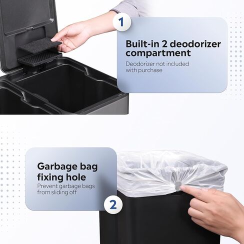 WLIVE 2 x 8 Gallon Dual Compartment Trash Can Stainless Steel, Pet-Proof Double Garbage Can Kitchen with Lid, Inner Buckets and Deodorizing Filter Box, Trash and Recycle Bin Combo, Silver in Saudi Arabia