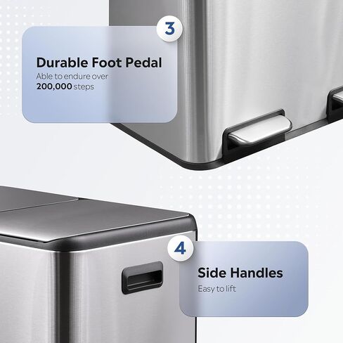 WLIVE 2 x 8 Gallon Dual Compartment Trash Can Stainless Steel, Pet-Proof Double Garbage Can Kitchen with Lid, Inner Buckets and Deodorizing Filter Box, Trash and Recycle Bin Combo, Silver in Saudi Arabia