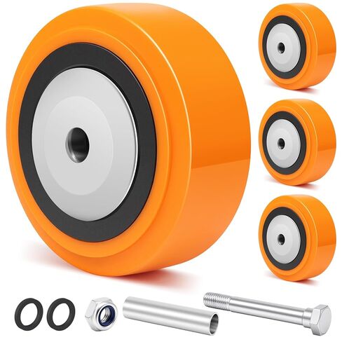 5'' x 2'' Heavy Duty Replacement Wheels, 1/2'' Bore Thick Polyurethane Wheels on Polyolefin Core with Roller Bearing, Non-Marking Wheels 3200 LBS Capacity, Use for Cabinet, Trucks(4 Pack) in Kuwait