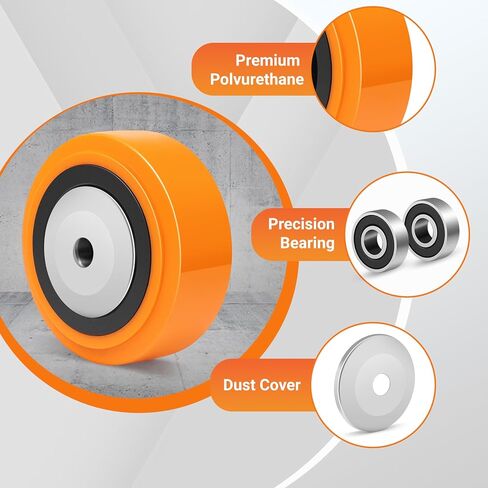 5'' x 2'' Heavy Duty Replacement Wheels, 1/2'' Bore Thick Polyurethane Wheels on Polyolefin Core with Roller Bearing, Non-Marking Wheels 3200 LBS Capacity, Use for Cabinet, Trucks(4 Pack) in Kuwait