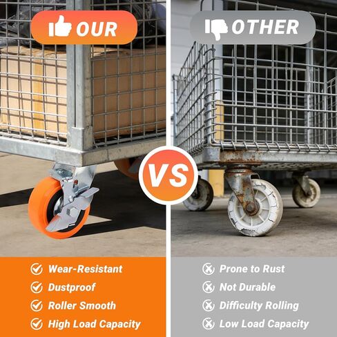 5'' x 2'' Heavy Duty Replacement Wheels, 1/2'' Bore Thick Polyurethane Wheels on Polyolefin Core with Roller Bearing, Non-Marking Wheels 3200 LBS Capacity, Use for Cabinet, Trucks(4 Pack) in Kuwait