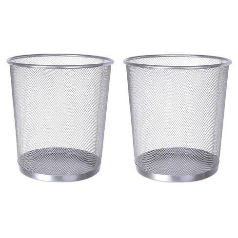 Set of 2 – Small 6 Gallon Round Black Mesh Wastebaskets, Durable Trash Cans for Home, Office, Bedroom, or Bathroom (Silver) in Saudi Arabia