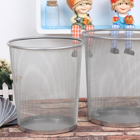 Set of 2 – Small 6 Gallon Round Black Mesh Wastebaskets, Durable Trash Cans for Home, Office, Bedroom, or Bathroom (Silver) in Saudi Arabia