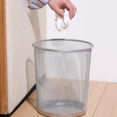 Set of 2 – Small 6 Gallon Round Black Mesh Wastebaskets, Durable Trash Cans for Home, Office, Bedroom, or Bathroom (Silver) in Saudi Arabia