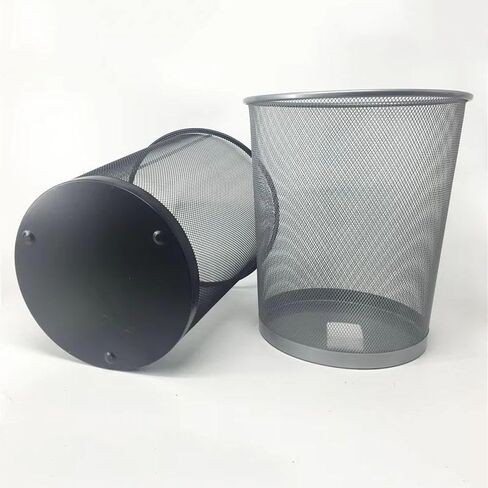Set of 2 – Small 6 Gallon Round Black Mesh Wastebaskets, Durable Trash Cans for Home, Office, Bedroom, or Bathroom (Silver) in Saudi Arabia