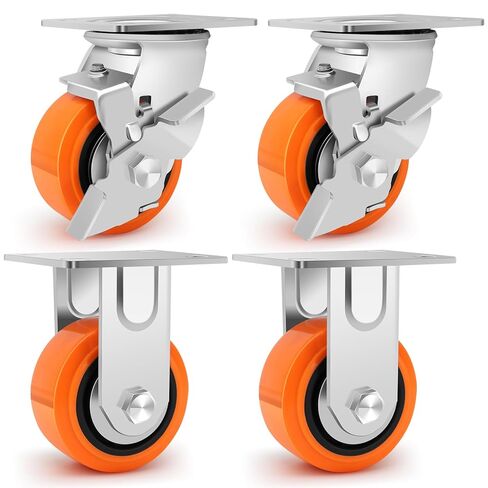 4 Inch Industrial Casters - Heavy Duty Caster Wheels Set of 4, Polyurethane Wheel Capacity up to 2500 lbs, Plate Swivel Caster Use for Workbenches, Platform Truck, Dollies Cart(4 Brake) in Saudi Arabia