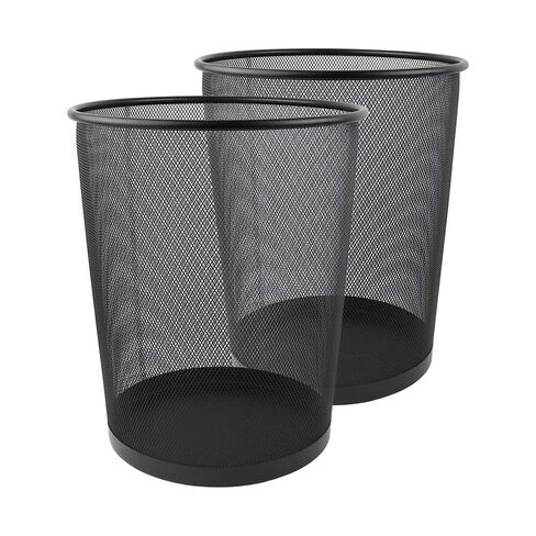 Set of 2 – Small 6 Gallon Round Black Mesh Wastebaskets, Durable Trash Cans for Home, Office, Bedroom, or Bathroom (Silver) in Saudi Arabia