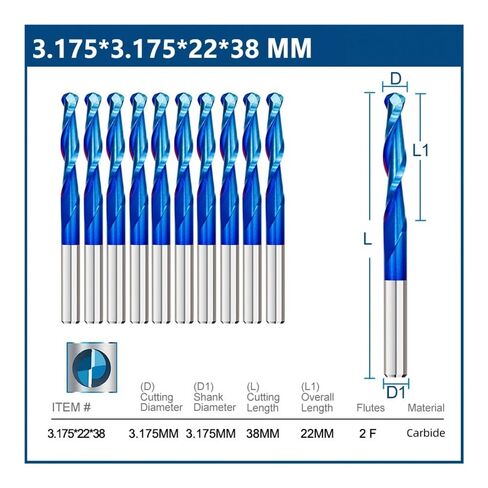 مطحنة نهاية الكرة 2 مزامير التنغستن CNC لقمة النقش لمطاحن المواد الفولاذية 3.175x22mm in Kuwait