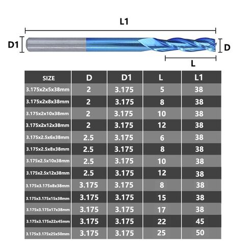1pcs Carbide Square End Mill 3 Flute Flat .175mm Shank Nano Blue Coated CNC Router Bit Aluminum Cutting in Saudi Arabia