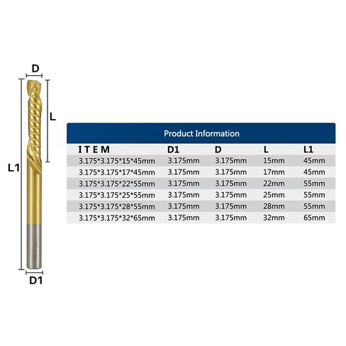 1pcs Titanium Coating Single Flute Up Down Cut Spiral End Mill 1/8-Inch Shank Carbide Milling Cutter CNC Router Bit for Acrylic PVC Aluminium(3.175x32x65mm) in Saudi Arabia
