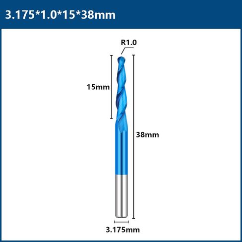 1pcs Tapered Ball Nose End Mill 3.175mm Shank Milling Cutter R 0.25-R1. Carbide 2 Flute CNC Router Engraving Bit for Machine Carving(R1.0x15x3.175x38) in Saudi Arabia