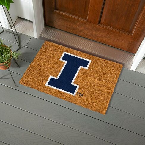 NCAA University of Illinois Coir Door Mat, Indoor and Outdoor Entryway, 28 x 16 Inches Non Slip Back Welcome Floor Mats for Muddy Dog Paws, Weather-Resistant Front Door Entrance Home Décor in Saudi Arabia