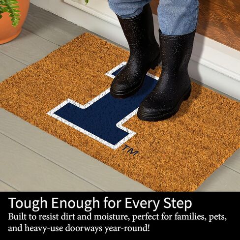 NCAA University of Illinois Coir Door Mat, Indoor and Outdoor Entryway, 28 x 16 Inches Non Slip Back Welcome Floor Mats for Muddy Dog Paws, Weather-Resistant Front Door Entrance Home Décor in Saudi Arabia