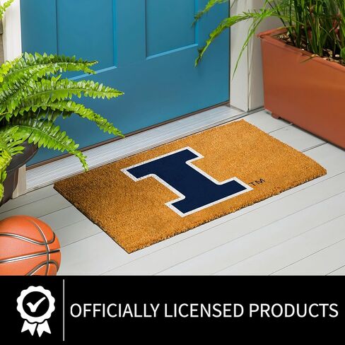 NCAA University of Illinois Coir Door Mat, Indoor and Outdoor Entryway, 28 x 16 Inches Non Slip Back Welcome Floor Mats for Muddy Dog Paws, Weather-Resistant Front Door Entrance Home Décor in Saudi Arabia