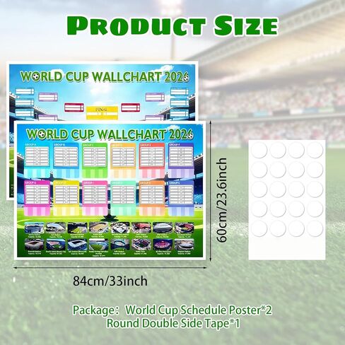 ملصق Edussy مكون من قطعتين لكأس العالم 2026، 33 بوصة × 23.6 بوصة لكأس العالم 2026، ديكورات حفلات بطولة البضائع، جدول الرسم البياني الجداري لهدايا مشجعي كرة القدم، ديكور مباراة كرة القدم in Kuwait