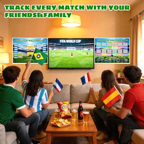 ملصق Edussy مكون من قطعتين لكأس العالم 2026، 33 بوصة × 23.6 بوصة لكأس العالم 2026، ديكورات حفلات بطولة البضائع، جدول الرسم البياني الجداري لهدايا مشجعي كرة القدم، ديكور مباراة كرة القدم in Kuwait