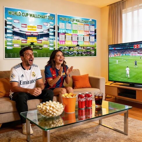 ملصق Edussy مكون من قطعتين لكأس العالم 2026، 33 بوصة × 23.6 بوصة لكأس العالم 2026، ديكورات حفلات بطولة البضائع، جدول الرسم البياني الجداري لهدايا مشجعي كرة القدم، ديكور مباراة كرة القدم in Kuwait