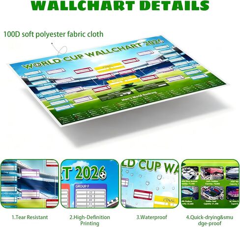 ملصق Edussy مكون من قطعتين لكأس العالم 2026، 33 بوصة × 23.6 بوصة لكأس العالم 2026، ديكورات حفلات بطولة البضائع، جدول الرسم البياني الجداري لهدايا مشجعي كرة القدم، ديكور مباراة كرة القدم in Kuwait