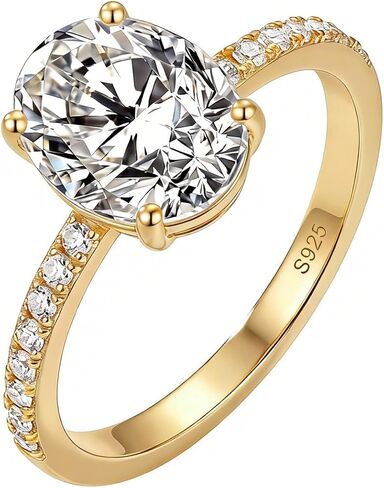 1ct/2ct/3ct Engagement Ring 925 Sterling Silver Oval Cut Cubic Zirconia CZ 14K Gold Plated Rings Anniversary Eternity Wedding Band for Her Women Size 5-9 in Kuwait
