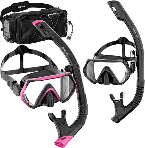 DRMAWIN Snorkeling Gear for Adults & Kids, Dry-Top Snorkel Set with 180° Tempered Glass Mask, Anti-Fog Anti-Leak, Travel Mesh Gear Bag in Saudi Arabia