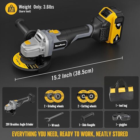 مطحنة زاوية 20 فولت بدون فرشاة 4-1/2 بوصة، مطحنة زاوية لاسلكية متوافقة مع بطارية ديوالت (البطارية غير متضمنة)، مع عجلات طحن معدنية. للطحن والقطع والتلميع والنحت in Kuwait