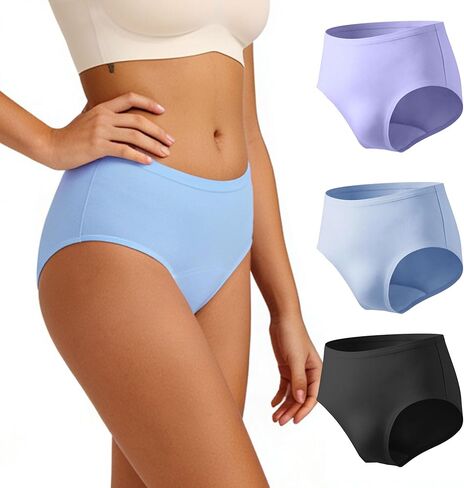ملابس داخلية مضادة للتسرب للنساء، 40 مل، ملابس داخلية قطنية قابلة للغسل، قابلة لإعادة الاستخدام، سراويل داخلية للتحكم في المثانة الخفيفة، 3 عبوات (X-Large، 3 ألوان) in Kuwait